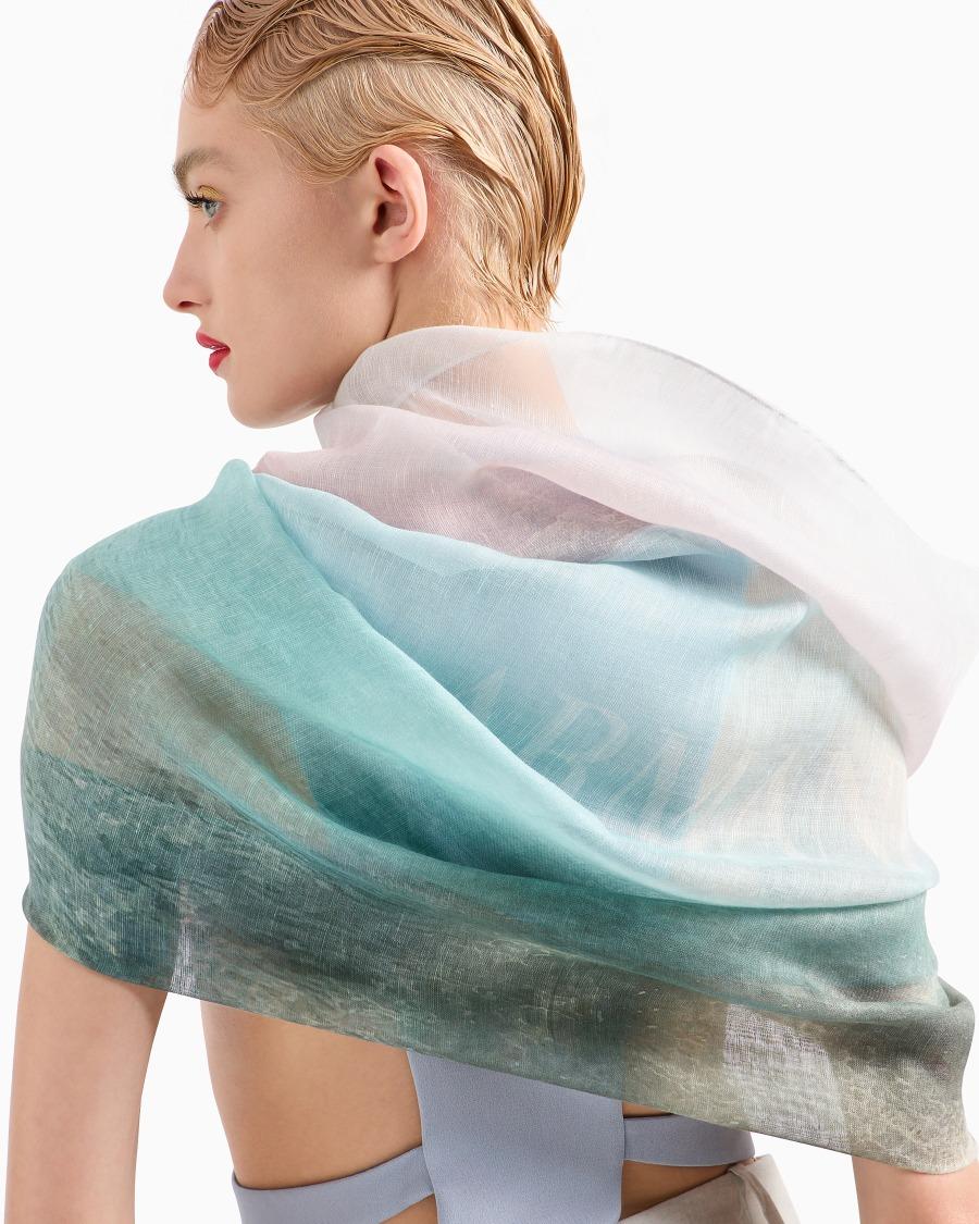 The world of armani PAREO IN MODAL LINO E SETA CON STAMPA SFUMATA 50% di sconto con spedizione gratuita