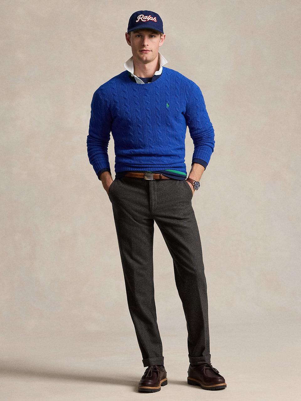 RALPH LAUREN Maglia in Lana e Cashmere a Trecce Blu Pezzi Unici