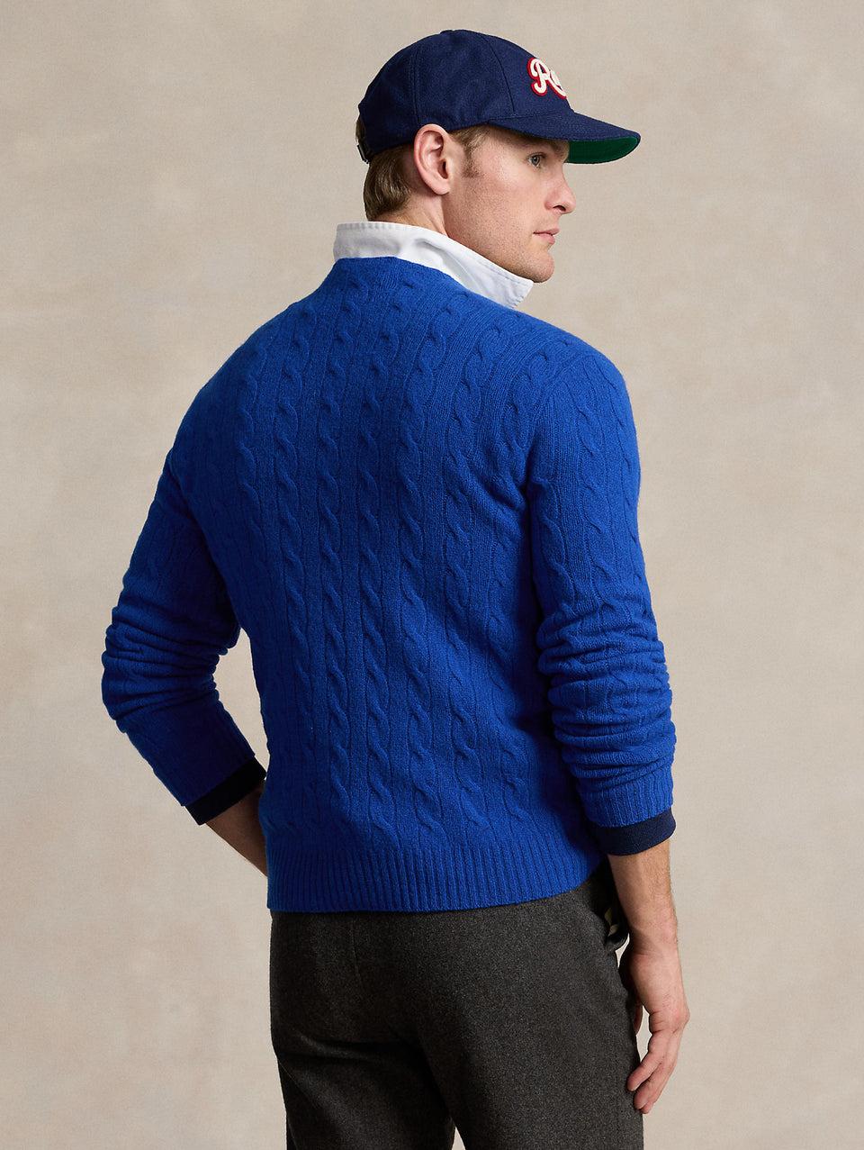 RALPH LAUREN Maglia in Lana e Cashmere a Trecce Blu Pezzi Unici