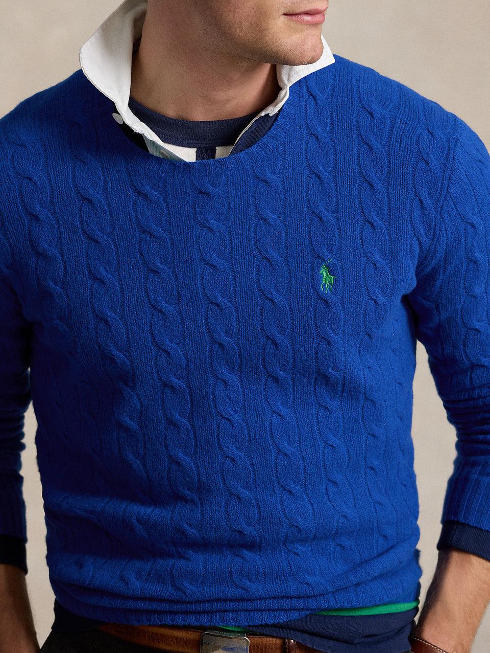 RALPH LAUREN Maglia in Lana e Cashmere a Trecce Blu Pezzi Unici