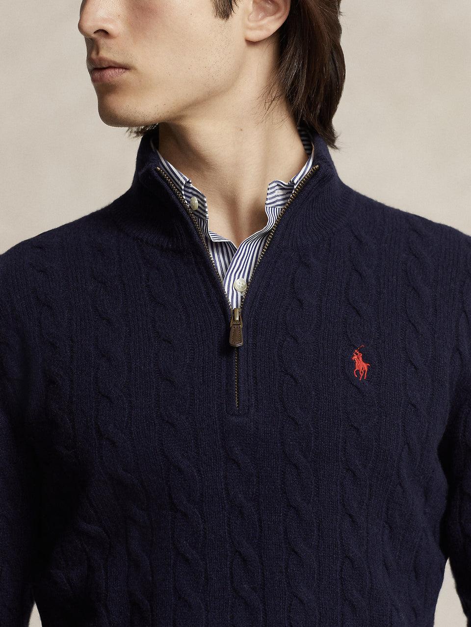 RALPH LAUREN Maglia Mezza Zip a Trecce Blu Affare Del Giorno