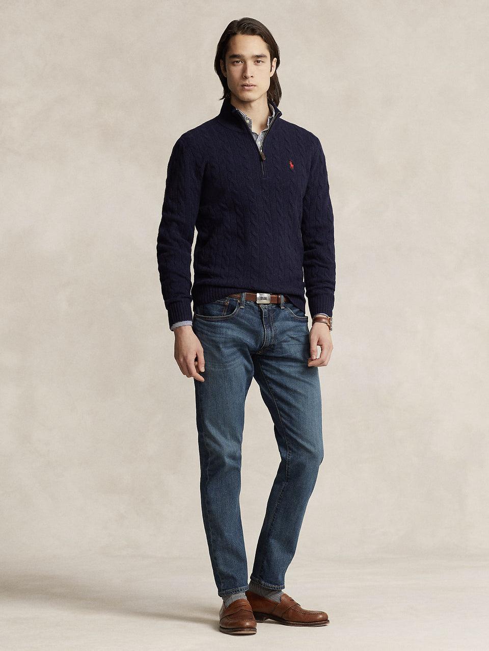 RALPH LAUREN Maglia Mezza Zip a Trecce Blu Affare Del Giorno