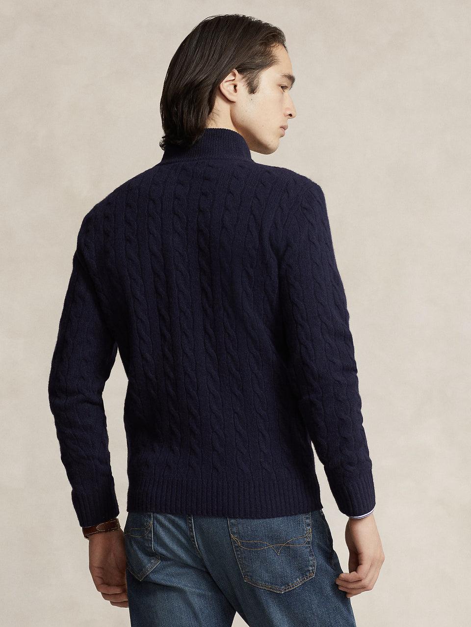 RALPH LAUREN Maglia Mezza Zip a Trecce Blu Affare Del Giorno