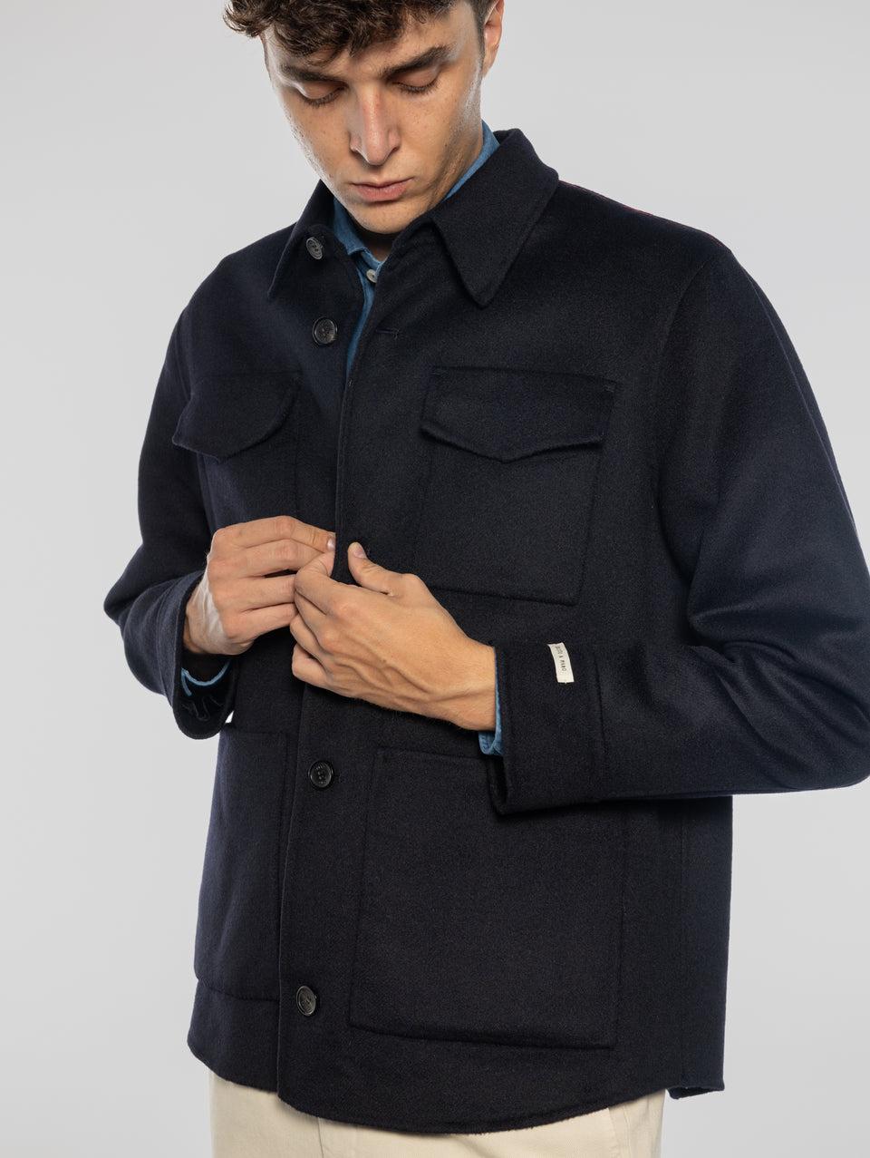 PALTò Overshirt in Panno Double Sasha Blu In Vendita