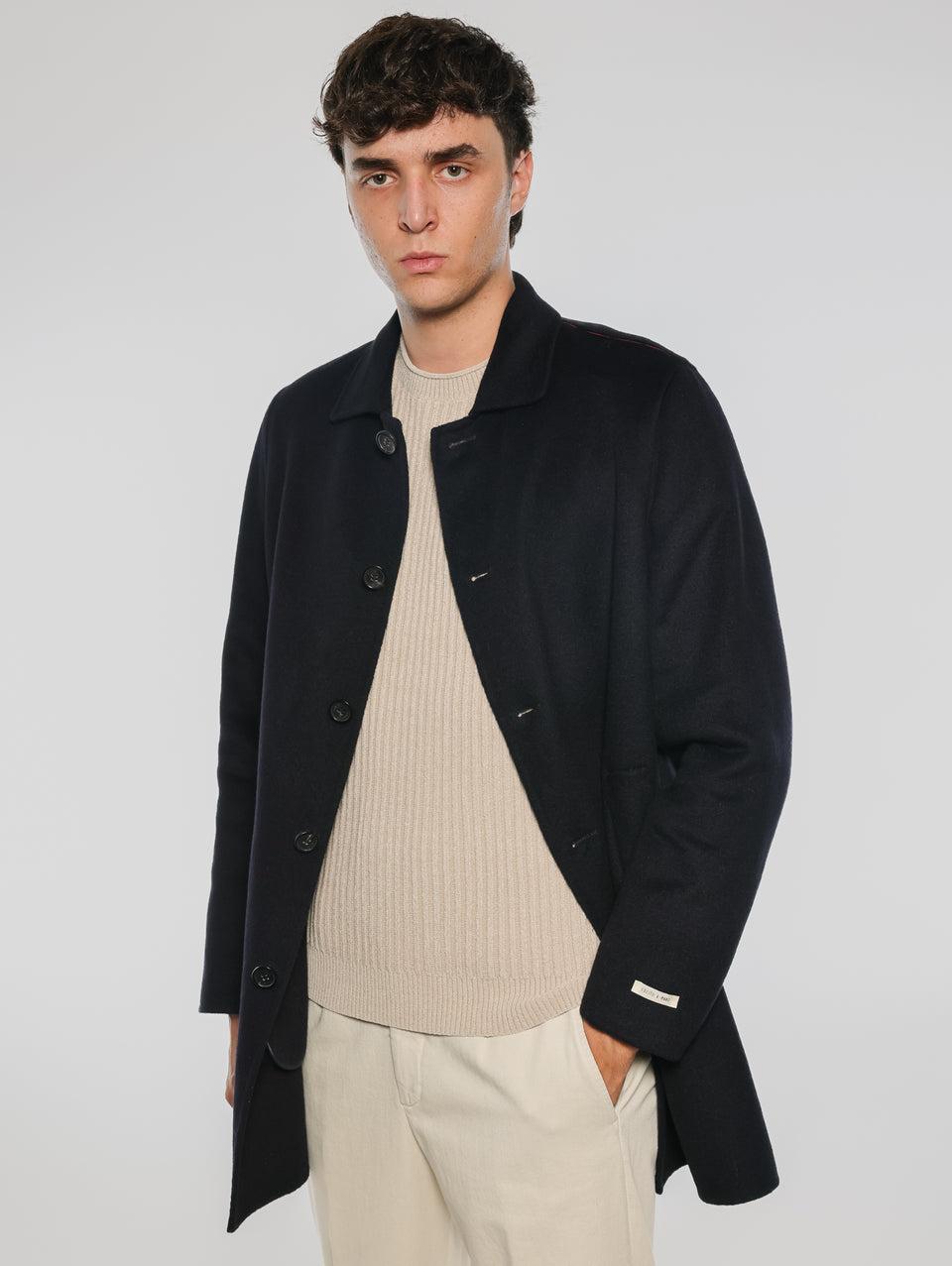 PALTò Cappotto Monopetto in Double Alfredo Blu Vendita Calda