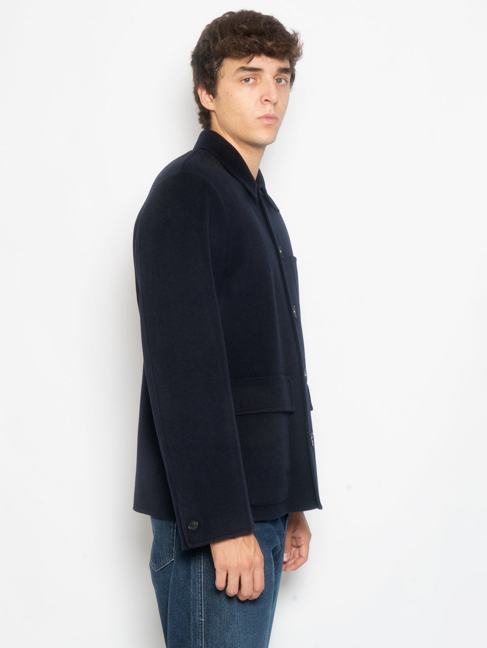 AMARANTO Giacca Worker in Cashmere e Lana Navy In Saldo