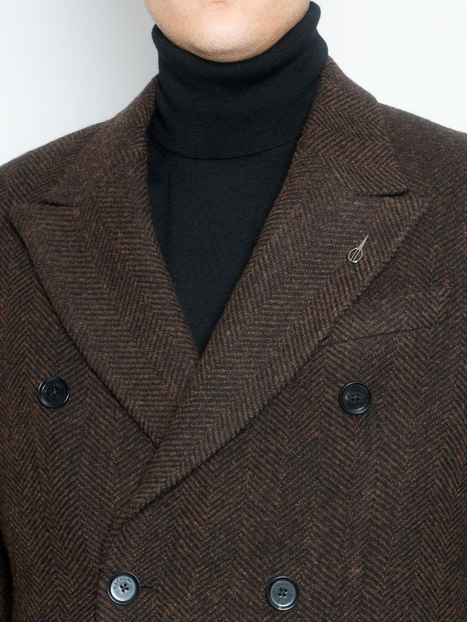 PAOLONI Cappotto Doppiopetto in Lana Resca Marrone Italia