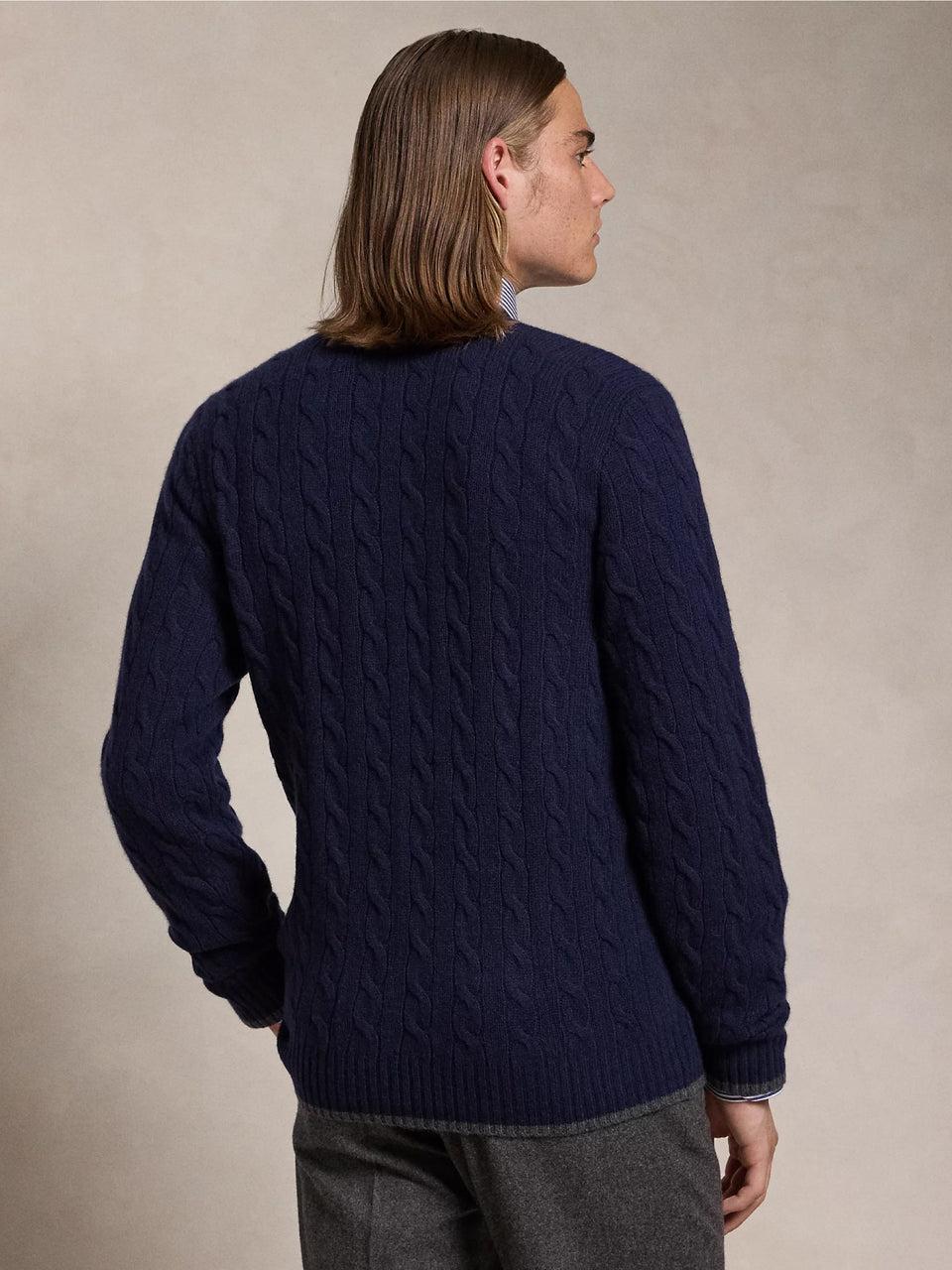 RALPH LAUREN Cardigan in Lana e Cashmere a Trecce Blu Novità