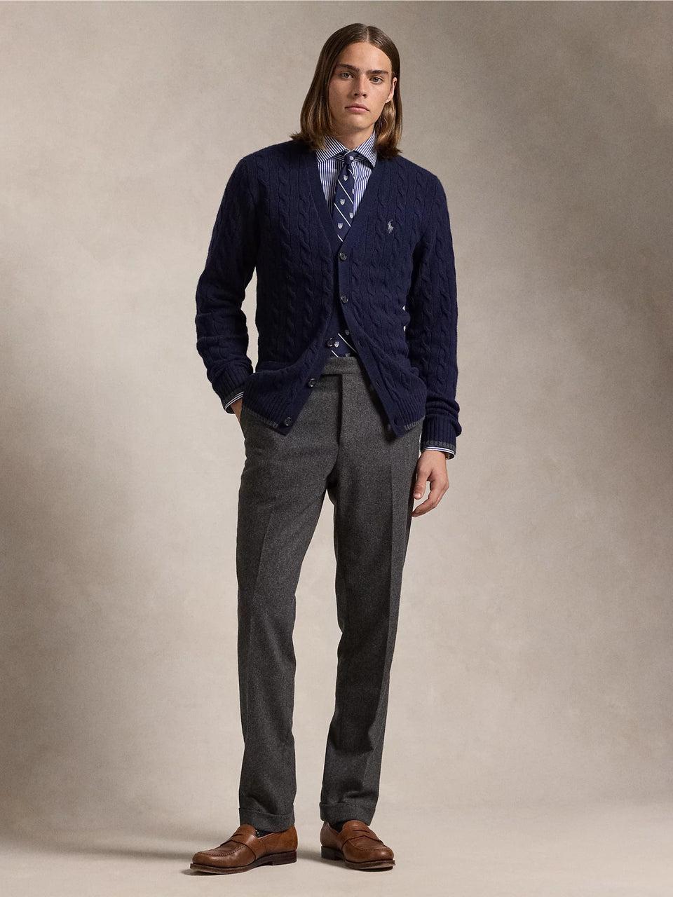RALPH LAUREN Cardigan in Lana e Cashmere a Trecce Blu Novità