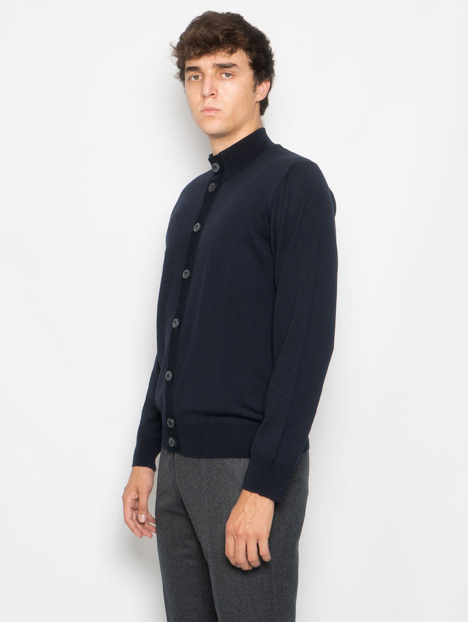 ALPHA STUDIO Cardigan con Bottoni in Merinos Blu Outlet