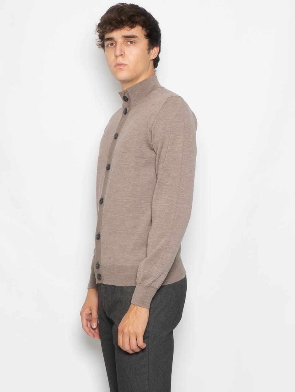 ALPHA STUDIO Cardigan con Bottoni in Merinos Greige In Vendita
