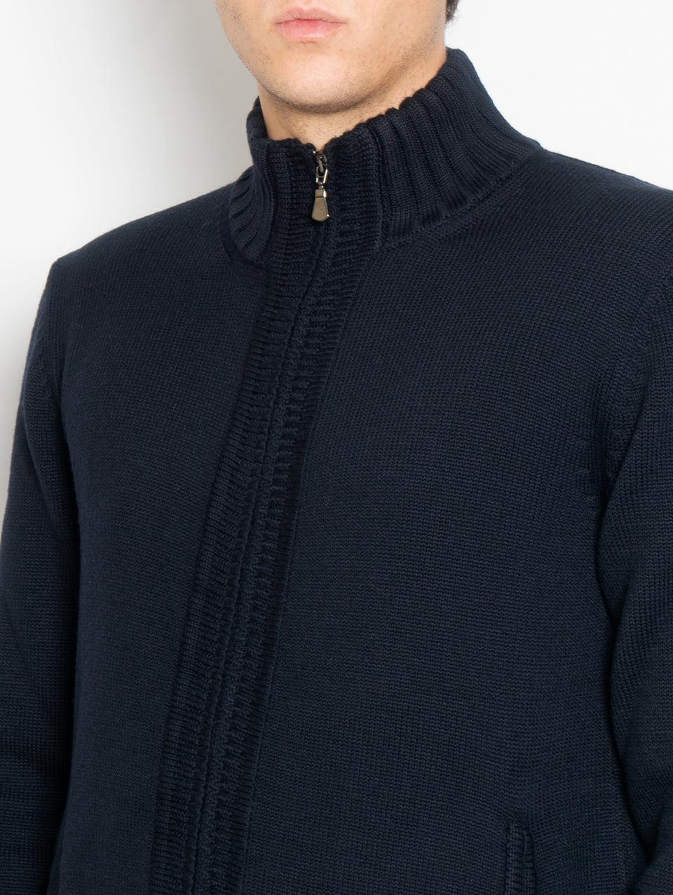 ALPHA STUDIO Cardigan in Maglia Full Zip Blu Saldi