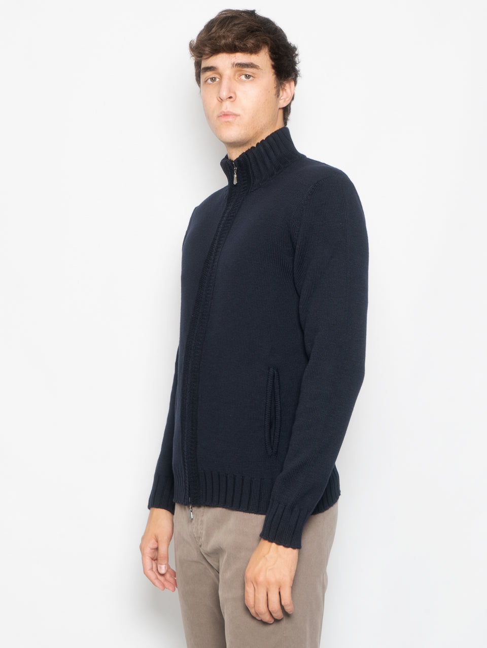 ALPHA STUDIO Cardigan in Maglia Full Zip Blu Saldi