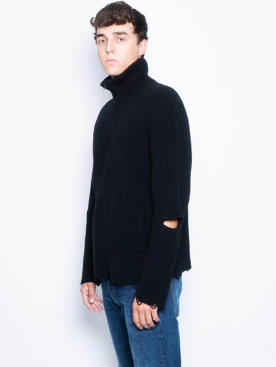 A PAPER KID Cardigan Full Zip Destroyed Nero Vendita Calda
