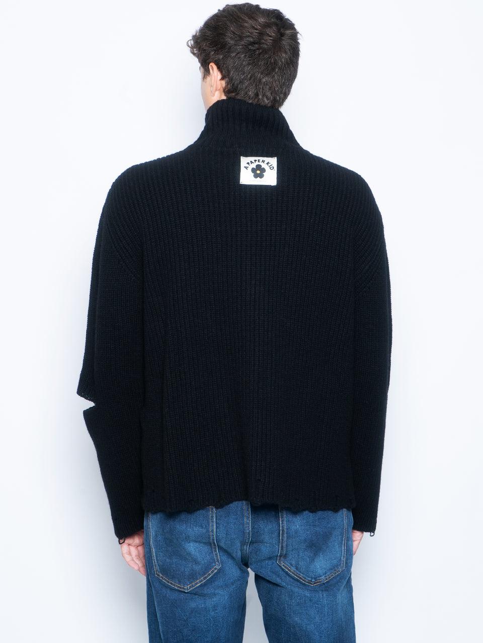 A PAPER KID Cardigan Full Zip Destroyed Nero Vendita Calda