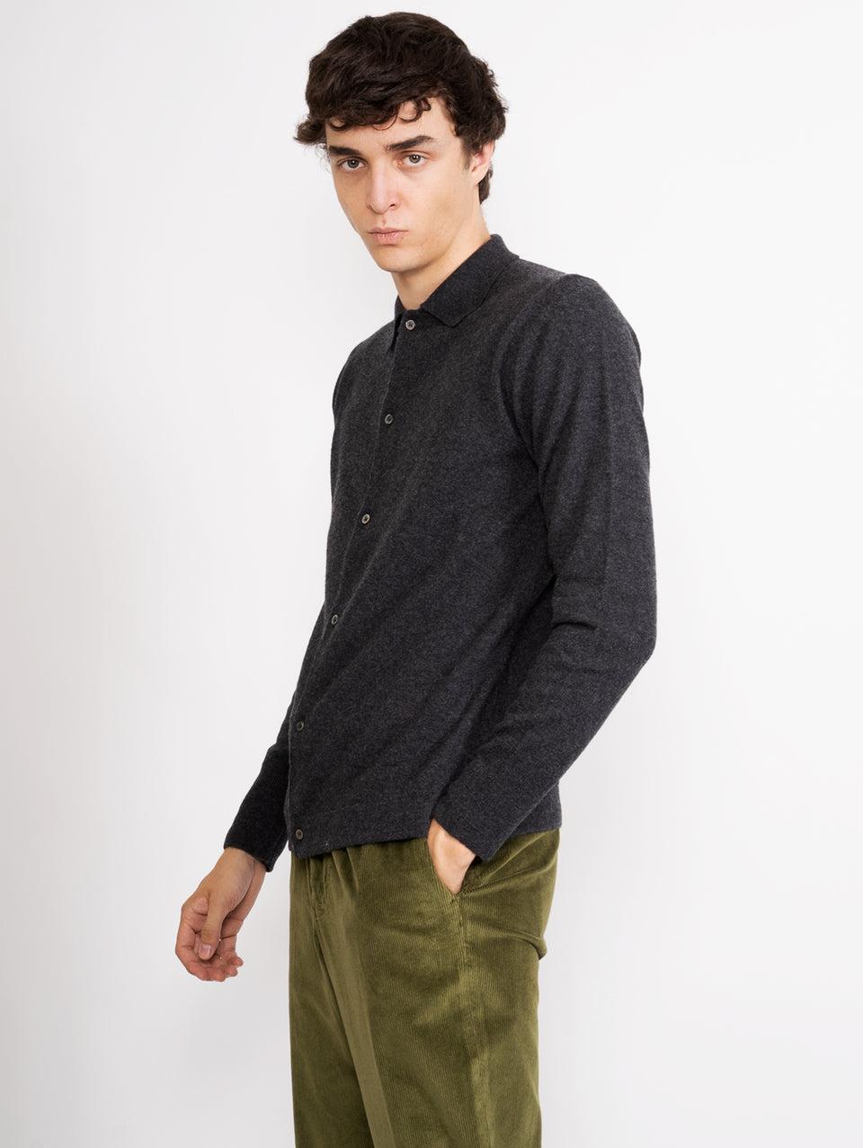 OFFICINE GÉNÉRALE Cardigan con Colletto a Polo Grigio Vendite Flash