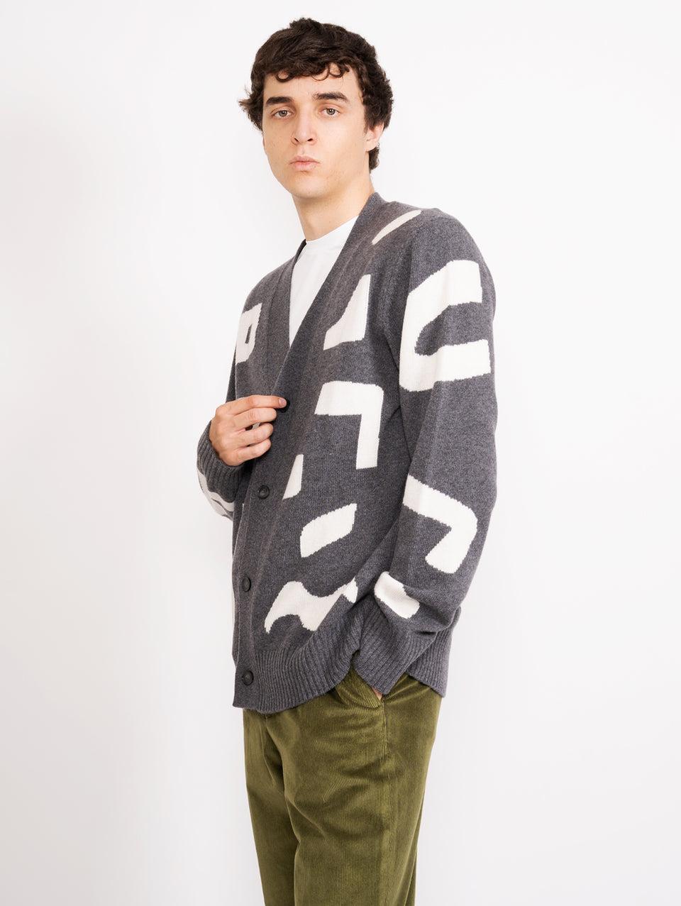 OFFICINE GÉNÉRALE Cardigan con Intarsio a Contrasto Grigio Negozio