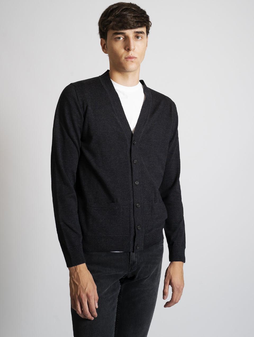 ALPHA STUDIO Cardigan Slim Fit Antracite In Saldo