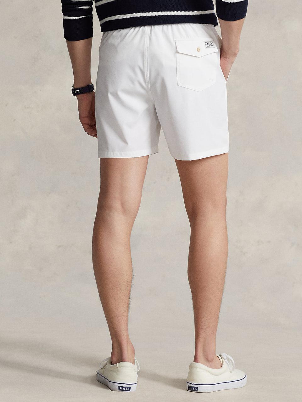 RALPH LAUREN Boxer da Mare Tinta Unita Traveler Bianco Nuova
