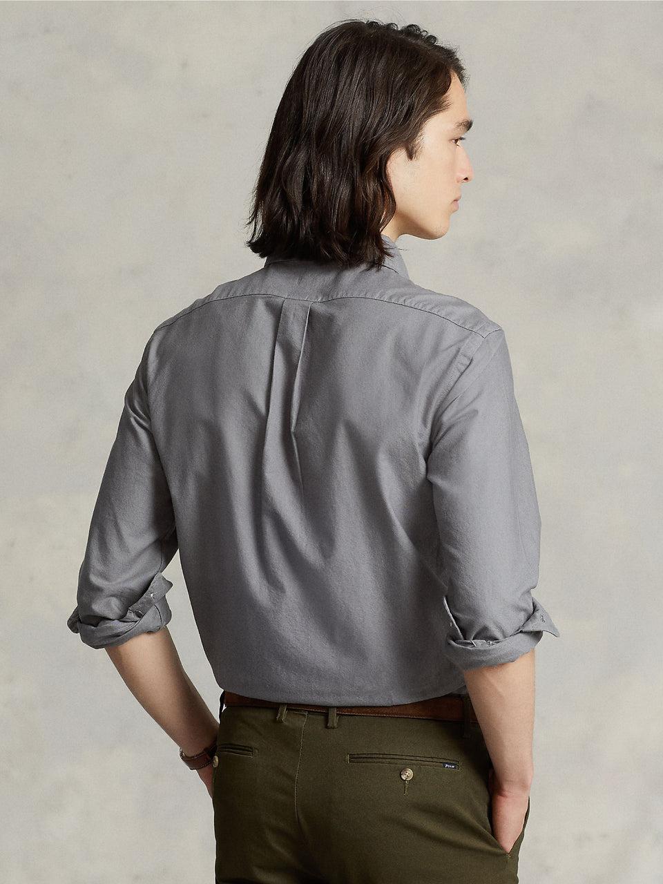 RALPH LAUREN Camicia in Cotone Oxford Slim Filt Grigia Affare Del Giorno