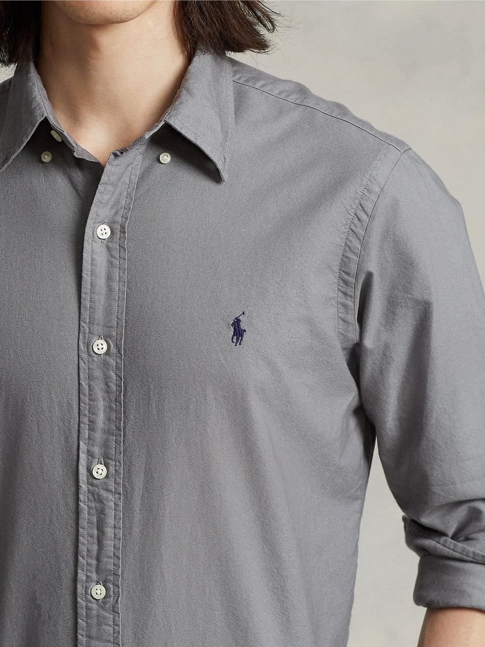 RALPH LAUREN Camicia in Cotone Oxford Slim Filt Grigia Affare Del Giorno