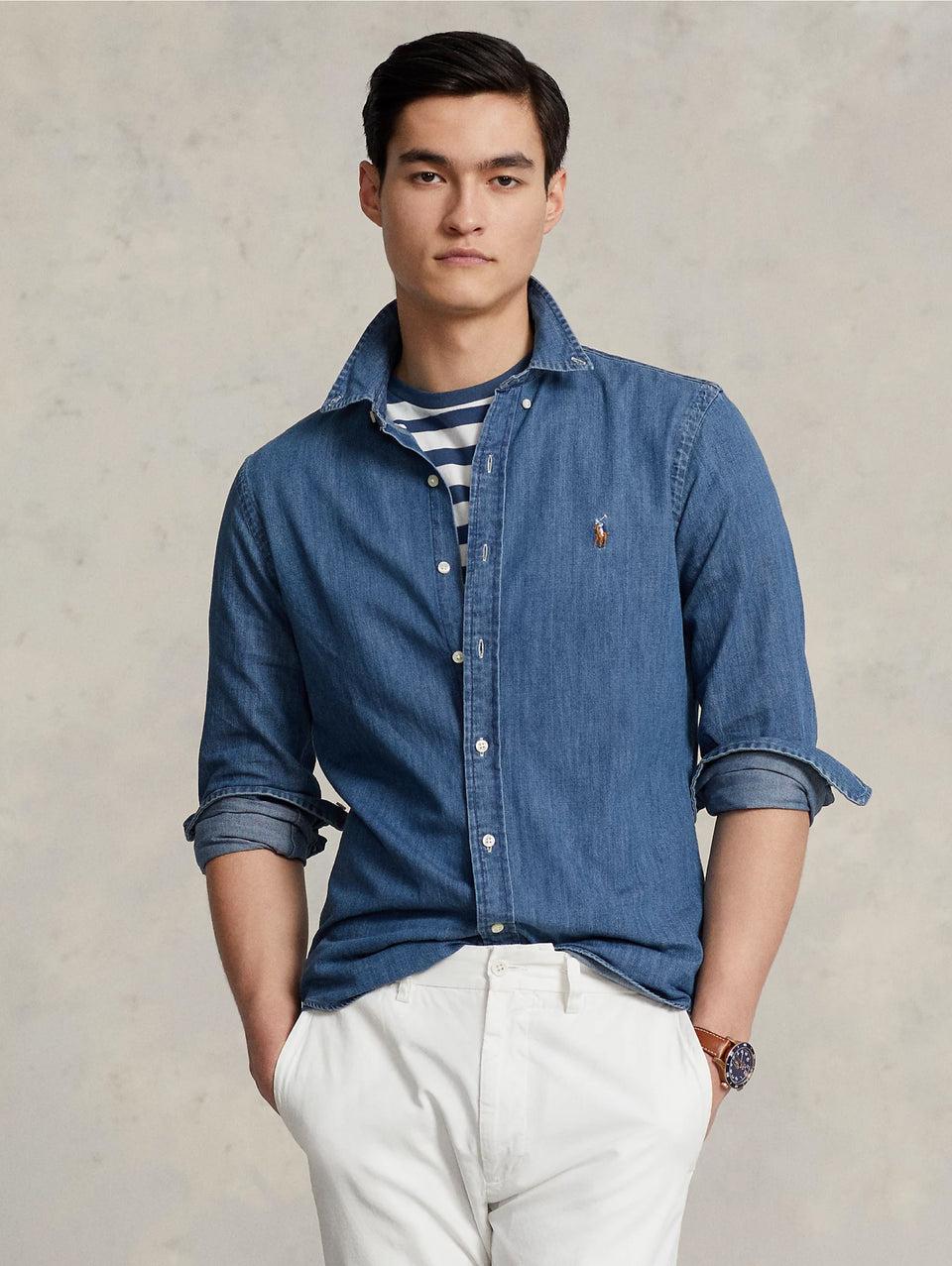 RALPH LAUREN Camicia in Denim Blu In Vendita