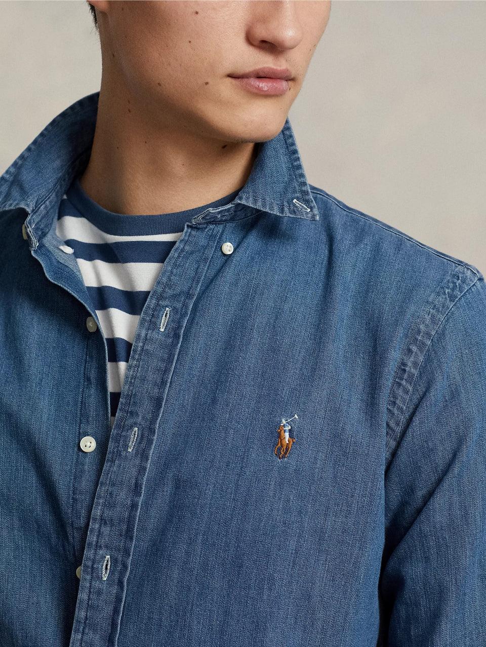 RALPH LAUREN Camicia in Denim Blu In Vendita