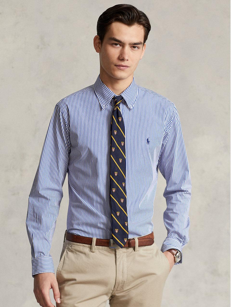 RALPH LAUREN Camicia in Popeline Elasticizzato a Righe Blu/Bianco Saldi