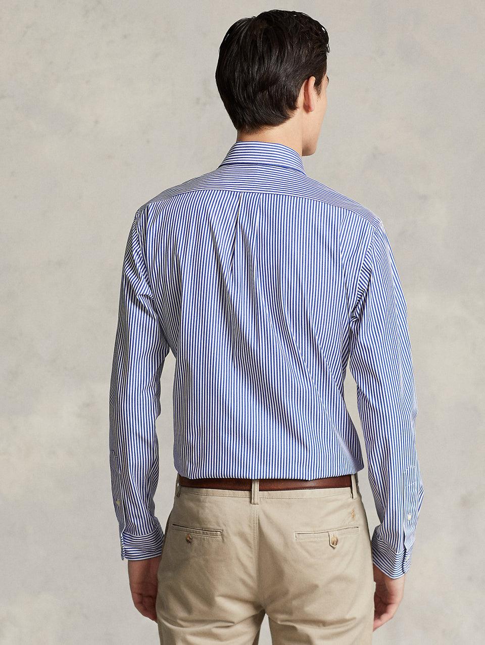RALPH LAUREN Camicia in Popeline Elasticizzato a Righe Blu/Bianco Saldi