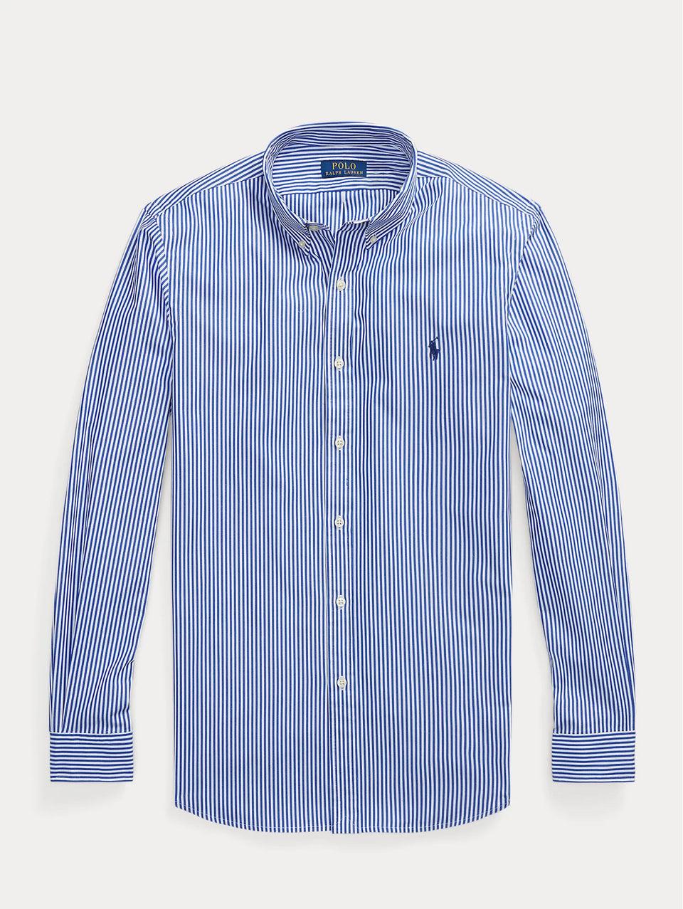 RALPH LAUREN Camicia in Popeline Elasticizzato a Righe Blu/Bianco Saldi