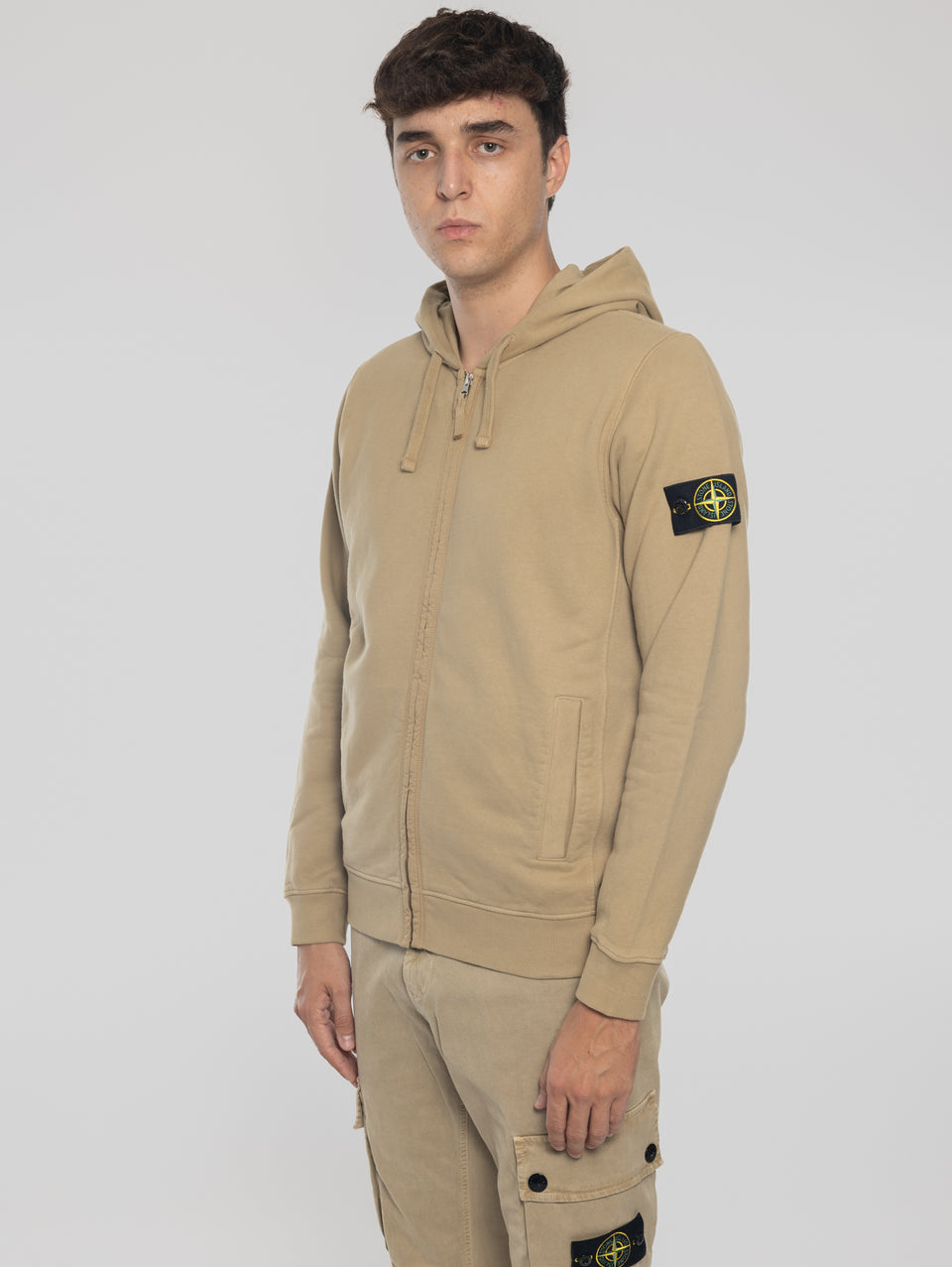 STONE ISLAND Felpa Full Zip in Cotone Organico Biscotto Vendite Flash