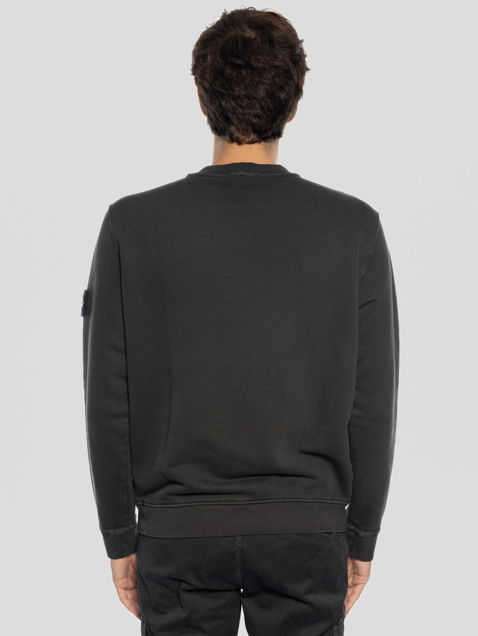 STONE ISLAND Felpa Girocollo in Cotone Diagonale Grigio Nuova