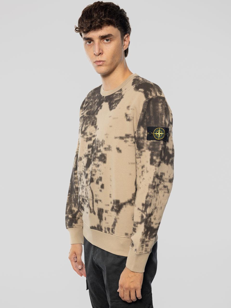 STONE ISLAND Felpa Girocollo Stampa Earth Mapping Beige Italia