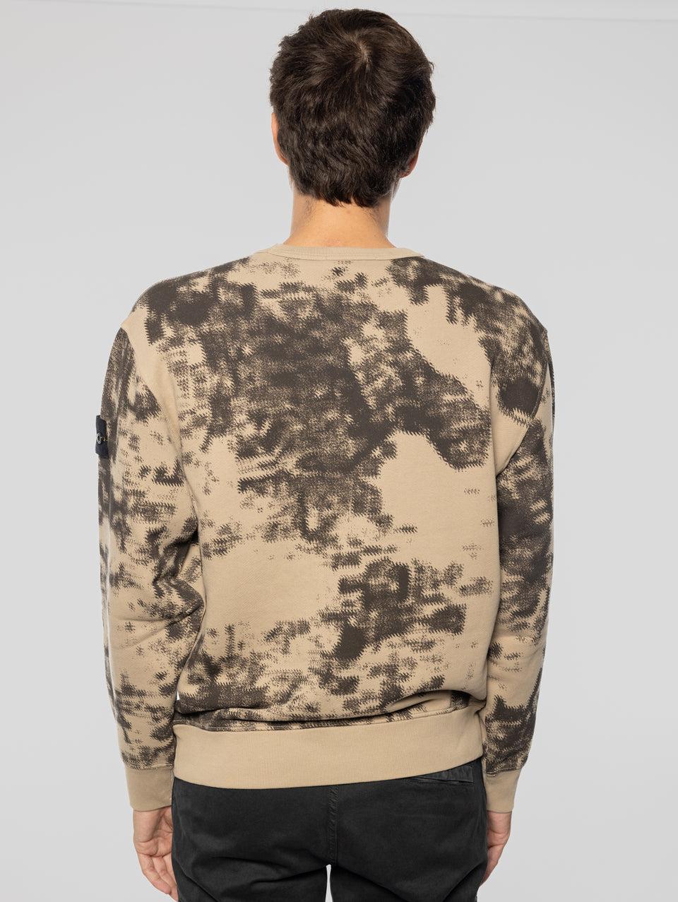 STONE ISLAND Felpa Girocollo Stampa Earth Mapping Beige Italia