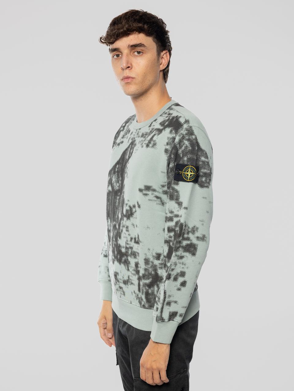 STONE ISLAND Felpa Girocollo Stampa Earth Mapping Verde/Grigio 2025