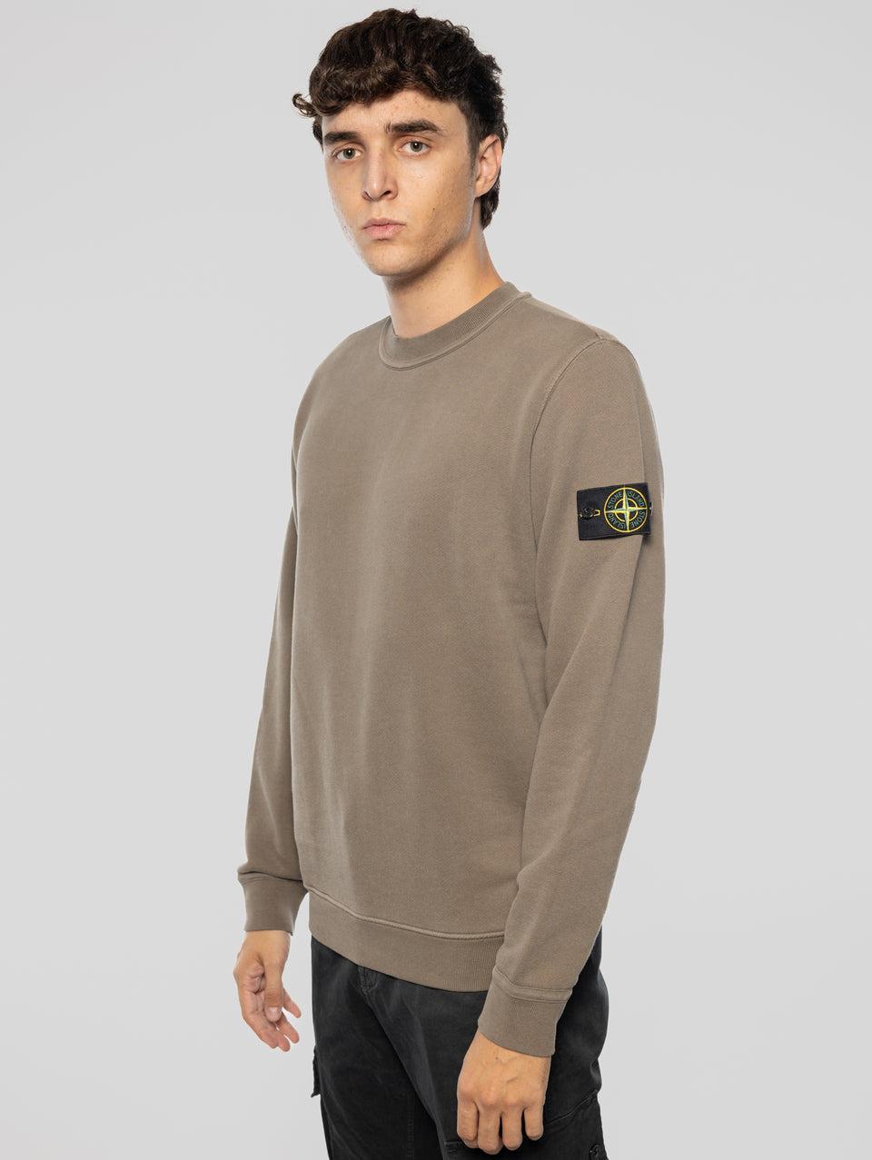 STONE ISLAND Felpa Girocollo in Cotone Diagonale Noce In Linea
