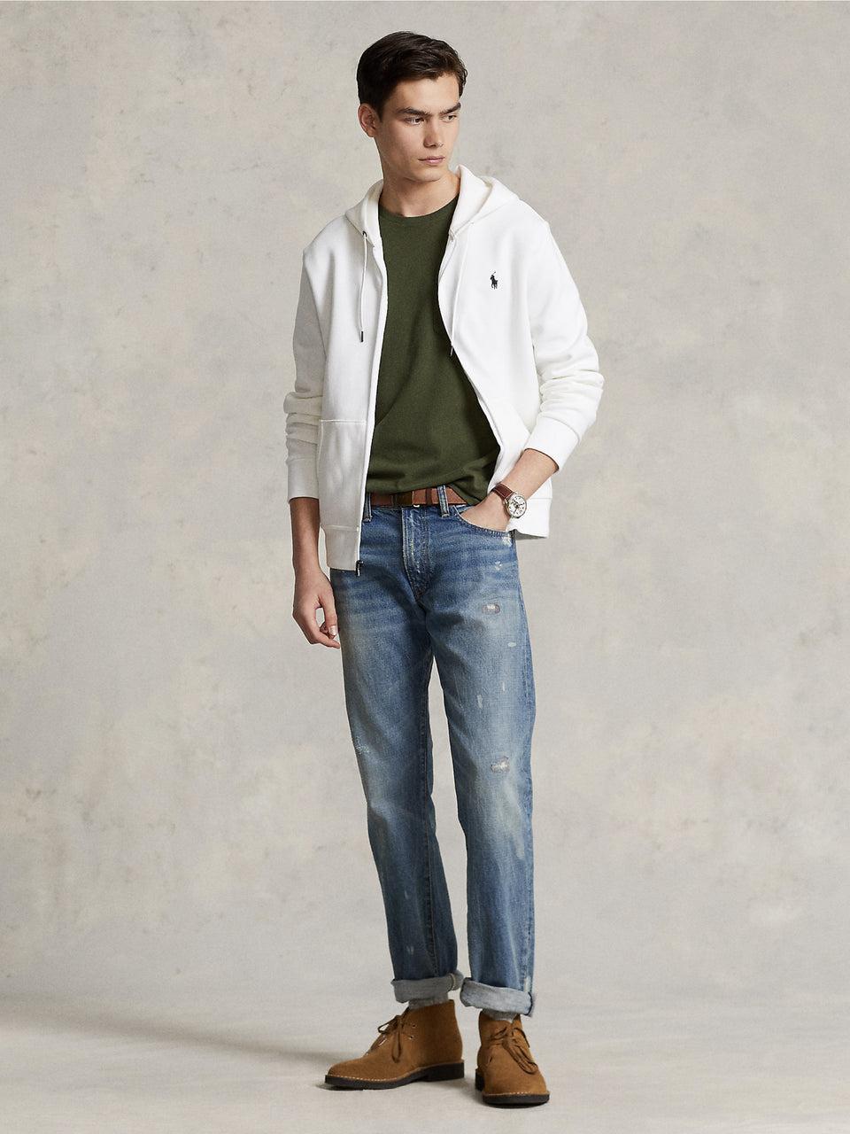 RALPH LAUREN Felpa con Cappuccio e Zip in Maglia Doppia Bianco Qualità