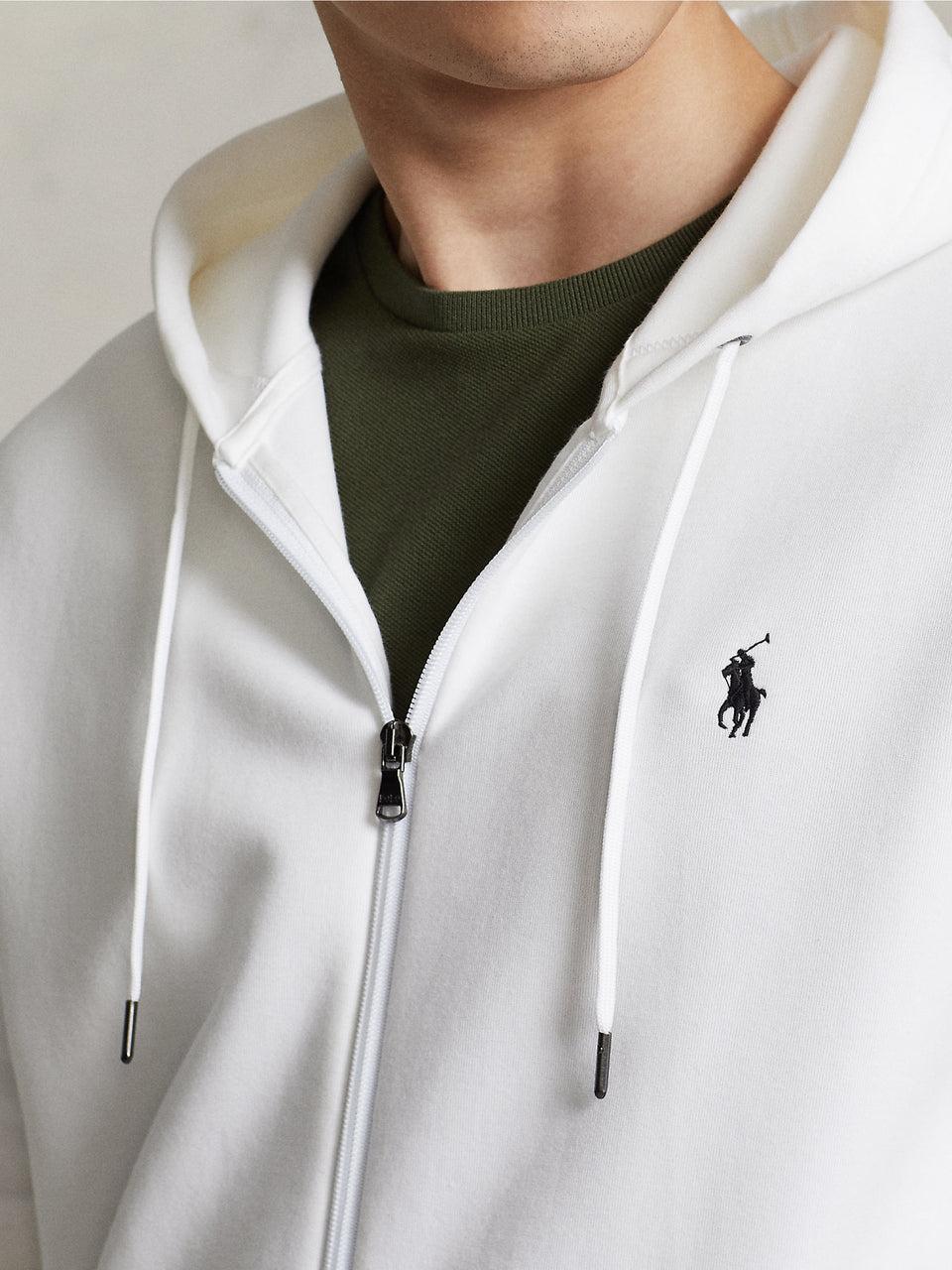 RALPH LAUREN Felpa con Cappuccio e Zip in Maglia Doppia Bianco Qualità