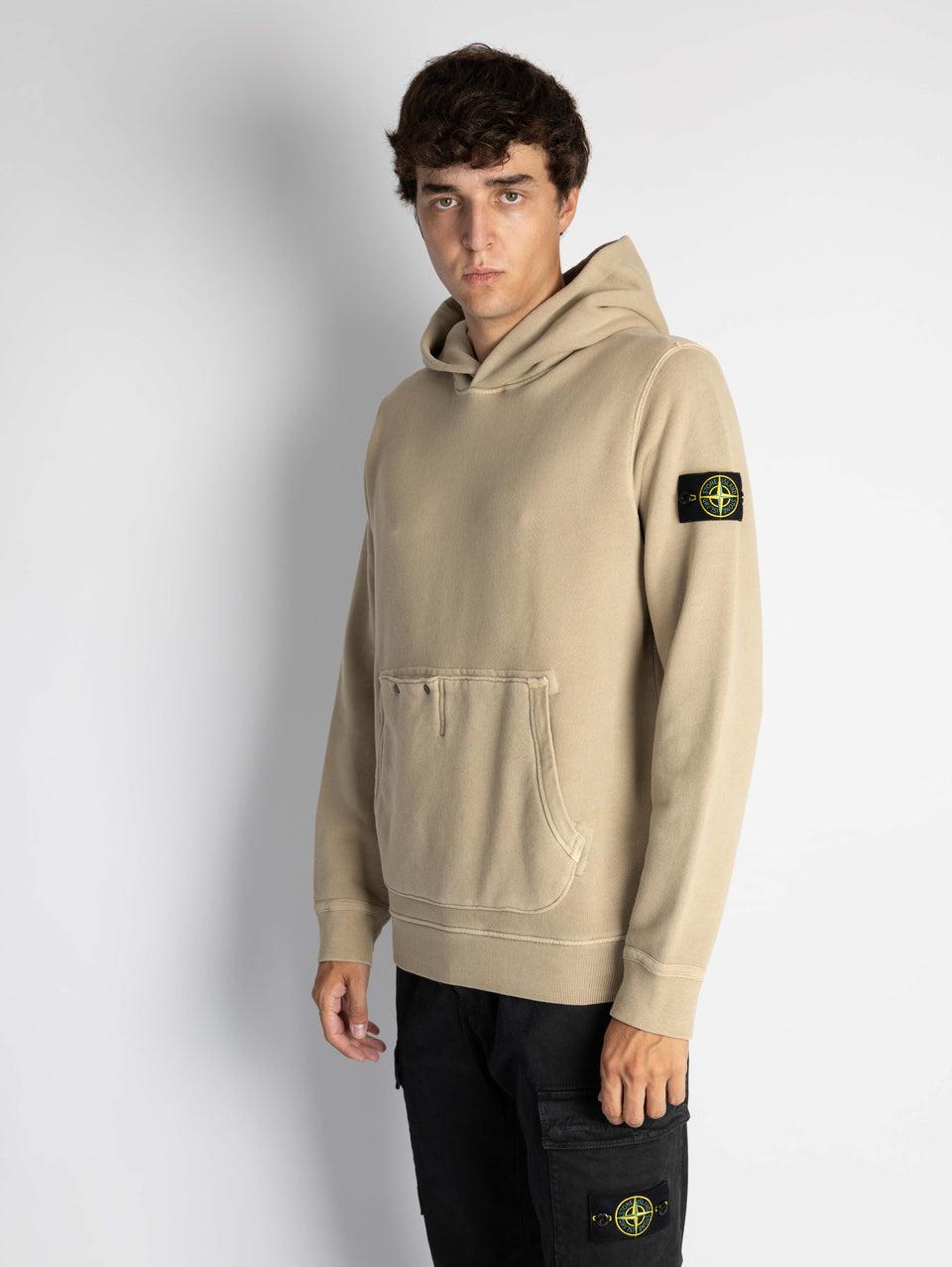 STONE ISLAND Felpa con Cappuccio e Tasca Marsupio Biscotto Promozione