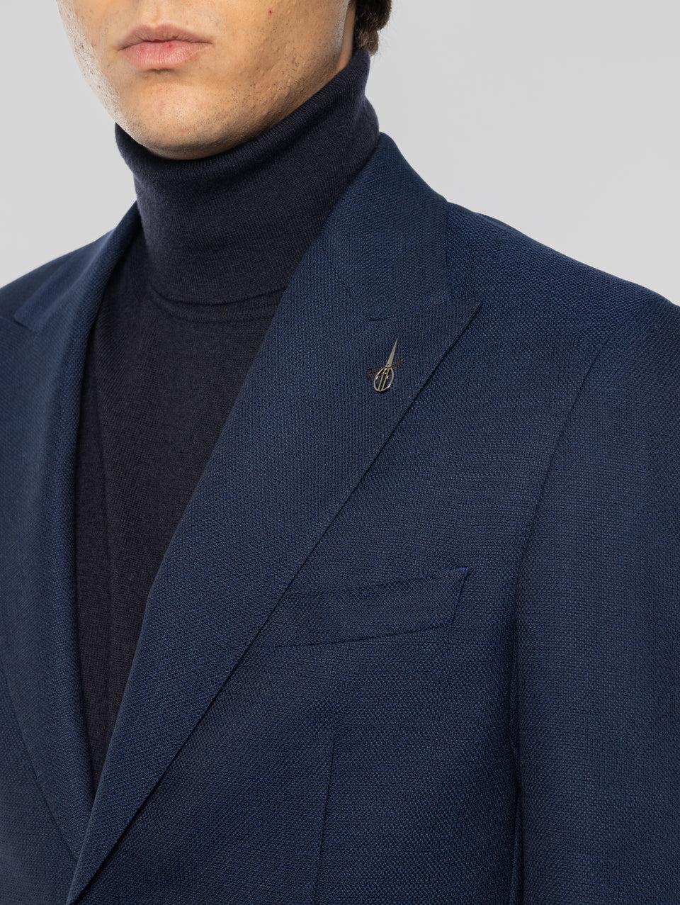 PAOLONI Giacca Sfoderata in Lana Oxford Blu Spedizione Gratuita