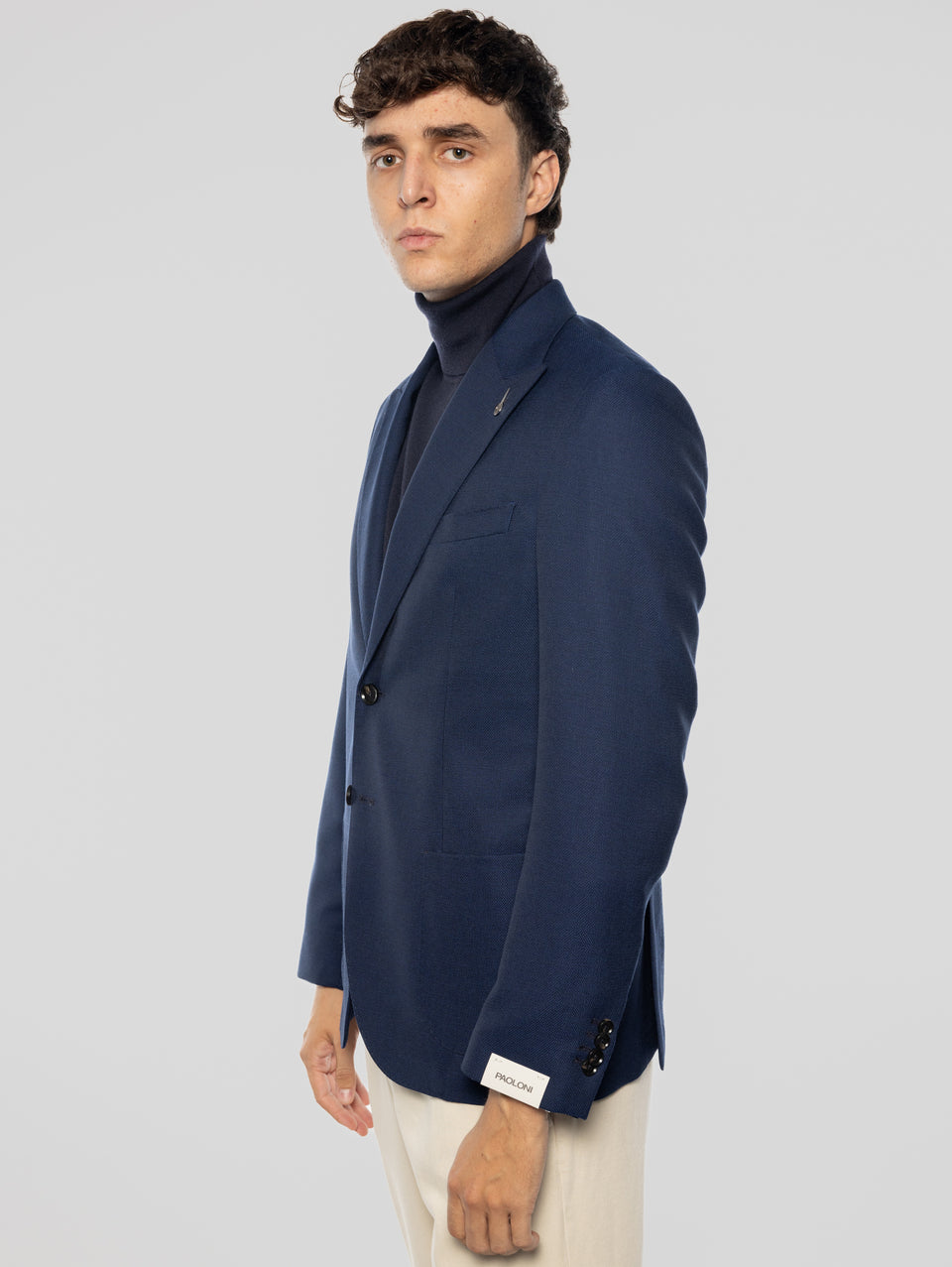 PAOLONI Giacca Sfoderata in Lana Oxford Blu Spedizione Gratuita