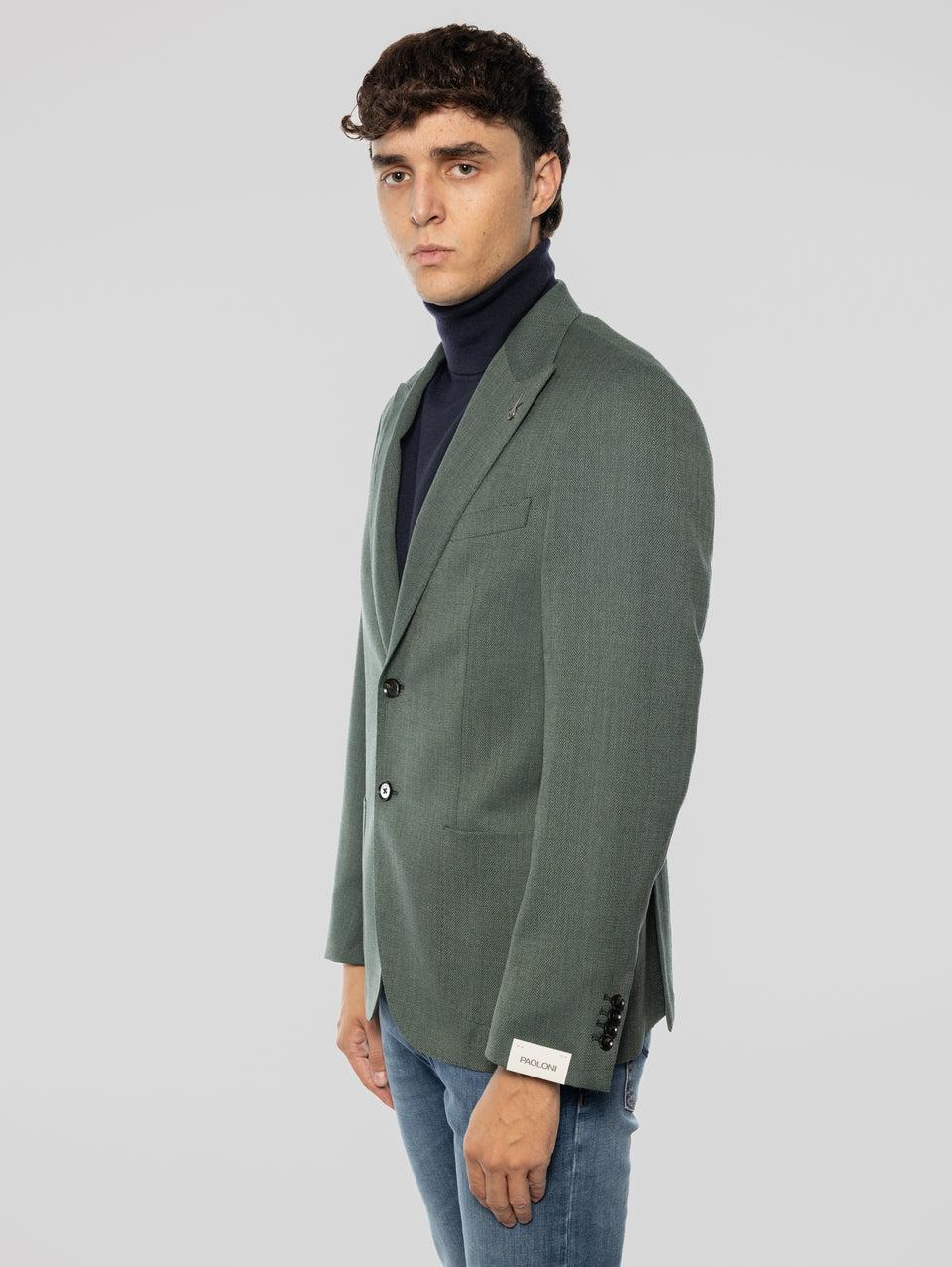 PAOLONI Giacca Sfoderata in Lana Oxford Verde Pezzi Unici