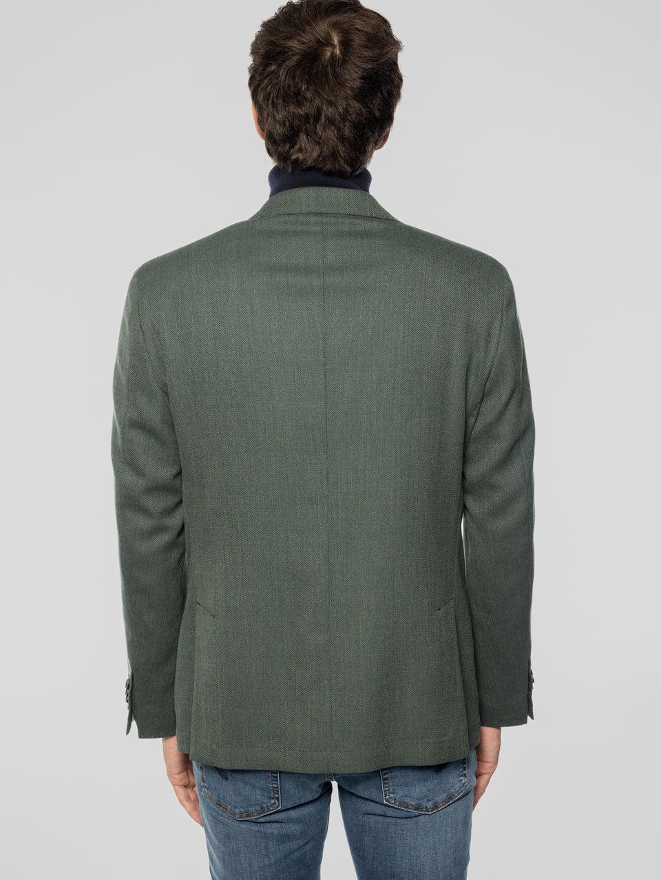 PAOLONI Giacca Sfoderata in Lana Oxford Verde Pezzi Unici