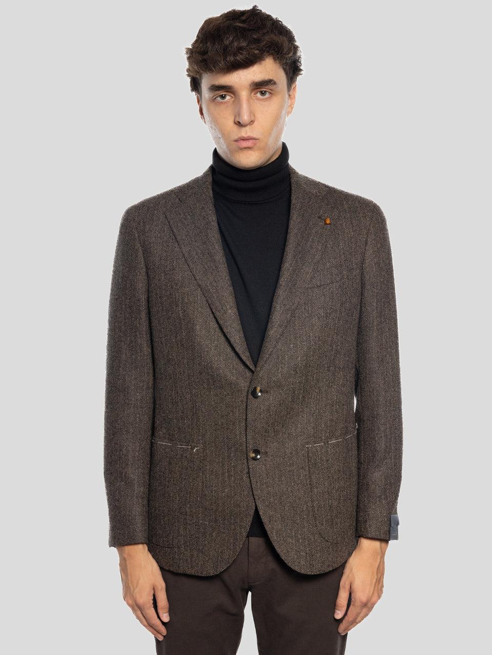 SARTORIA LATORRE Giacca Sfoderata Spinata Herringbone Marrone Negozi Online