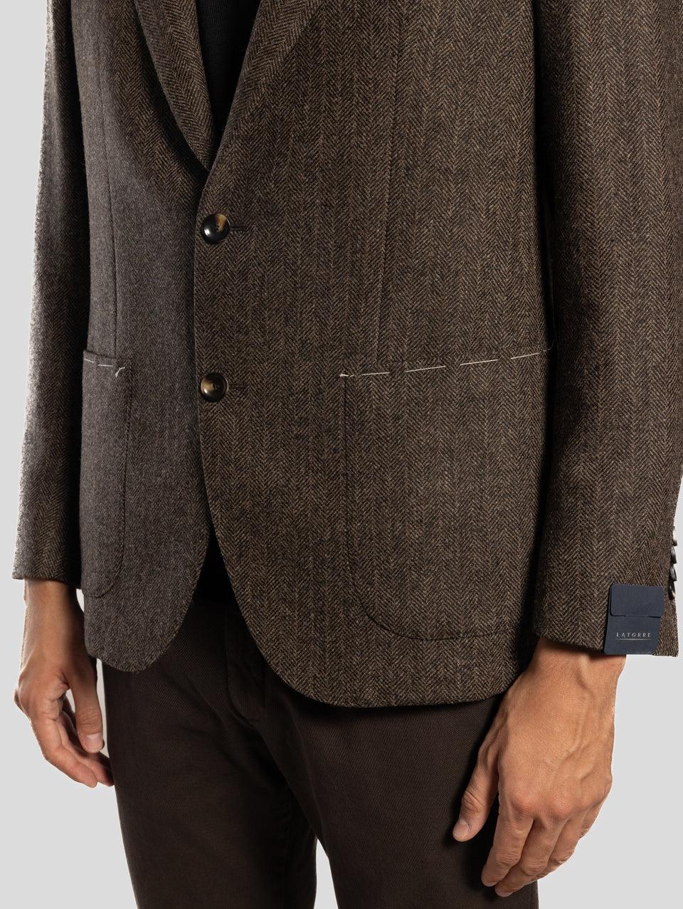 SARTORIA LATORRE Giacca Sfoderata Spinata Herringbone Marrone Negozi Online