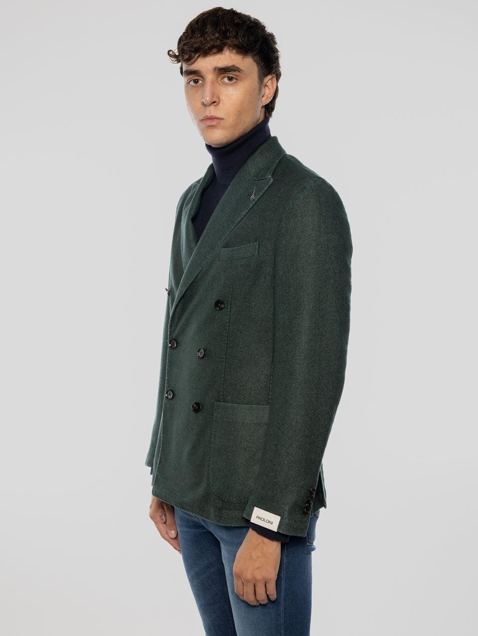 PAOLONI Giacca Doppio Petto in Lana Frosted Verde Acquista Ora
