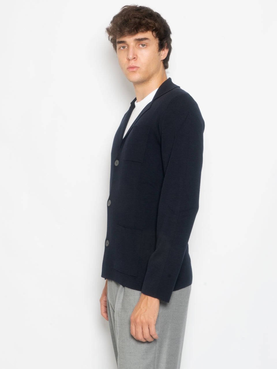 ALPHA STUDIO Giacca in Maglia di Lana Extrafine Blu Notte Affare Del Giorno