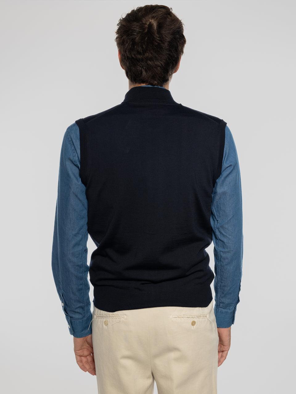 ALPHA STUDIO Gilet in Lana taglio Bomber Blu Outlet