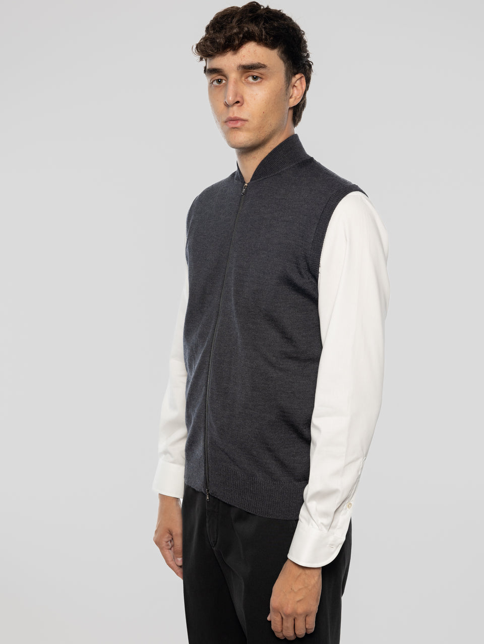 ALPHA STUDIO Gilet in Lana taglio Bomber Antracite In Vendita