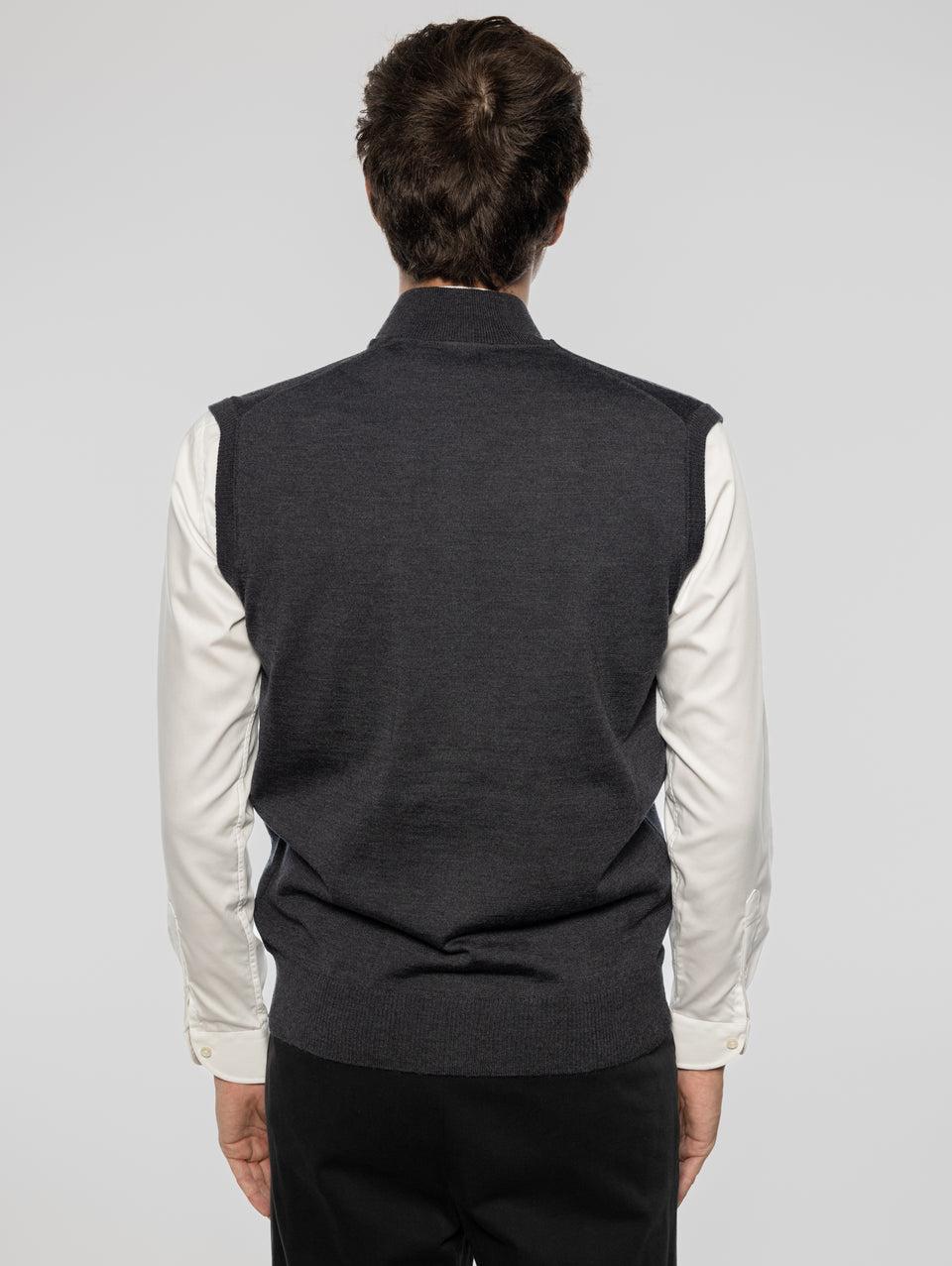 ALPHA STUDIO Gilet in Lana taglio Bomber Antracite In Vendita